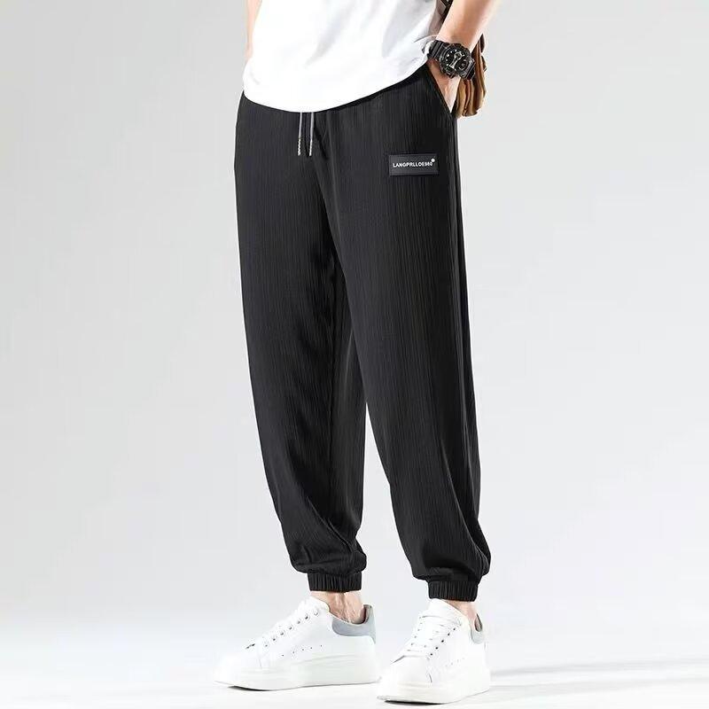 Shirts and Less Clothing, Ice Silk Pants, Men's Summer Thin Drape Leggings, Casual Trousers, Loose Trend Elastic Sweatpants