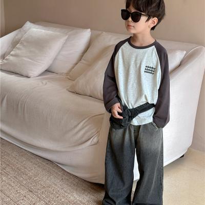 Autumn Korean T Shirt Boys Girls Children Clothing All Match T Shirt  Long Sleeved T Shirt Fashion Casual Letter Embroidery Top