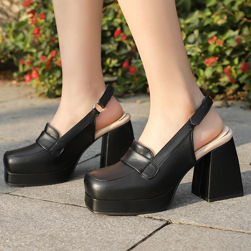 Women's high-heeled sandals spring and summer new waterproof table thick heel large size solid color bag head sandals