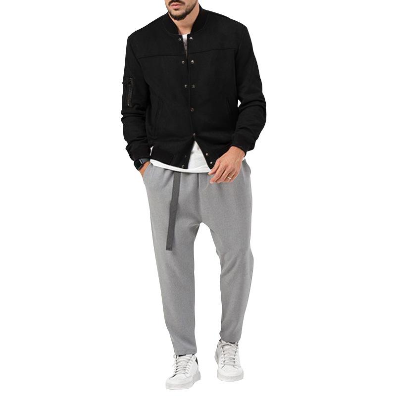 Men S Stand Collar Button Closure Casual American Style Jacket