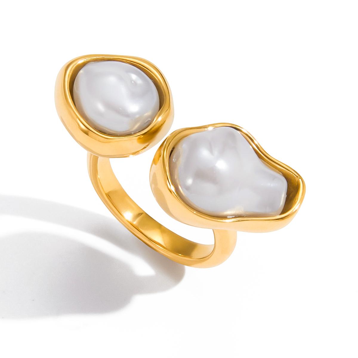 

Yori Baroque Shaped Imitation Pearl Asymmetrical Open Ring Water Resistant Texture Fashion Daily Jewelry Waterproof