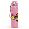 1PC Bright Colorful Butterfly 750ml Color Plastic Sports Water Bottle Leakproof Flip Straw Lid Suitable for Sports Office Home Use