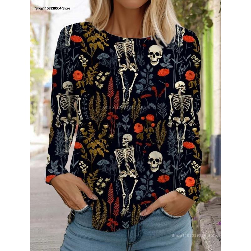 Women's Long Sleeved T-shirt Fashion Skull 3D Printed  Long Sleeve T-Shirt Autumn New Casual Festive Tops For Women Clothing