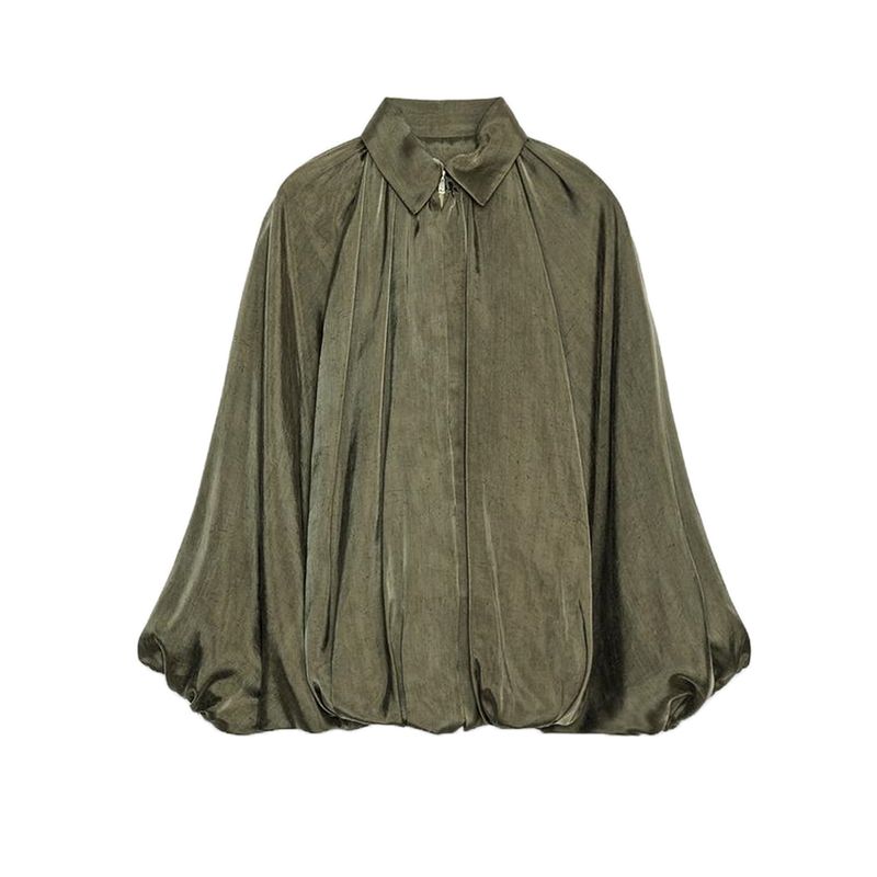 

Летняя женская одежда в повседневном стиле, с лацканами, длинными рукавами, присборенным подолом, дутая куртка-пилот, верхняя одежда 2814404 Speckle khaki L