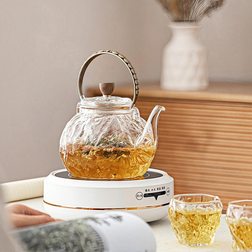 OULOVECO Pumpkin Pattern Teapot, Electric or Stovetop-Safe, Large Capacity, Heat-Resistant Glass Kettle, Elegant and Retro Design, 880ml, Perfect for