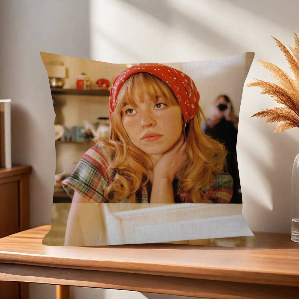 Actor Sydney Sweeney  Pillow Cushion Cover Pillowcase Living Room Sofa Home Decor Customized