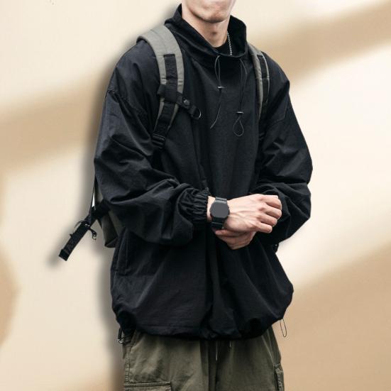 Herrenjacke Einfarbig Halber Rollkragen Streetwear Herbst Gewaschen Elastische Manschetten Windbreaker für den täglichen Gebrauch