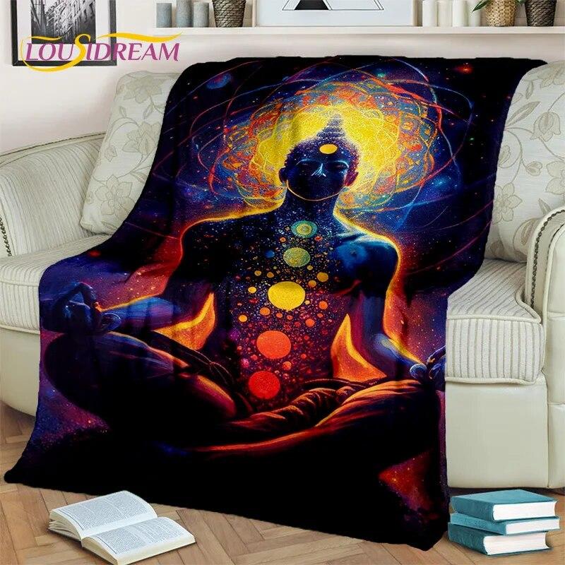 Rainbow 7 Chakra Yoga Meditation Blanket,Flannel Throw Blanket for Home Bedroom Bed Sofa Picnic Office Hiking Leisure Nap Cover