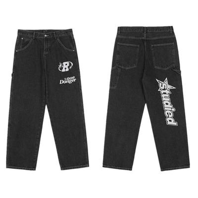 2024 Nouvelle Mode Broderie Lettre Rétro Ample Homme Jeans Pantalon Y2K Droit Hip Hop Bleu Délavé Denim Pantalon Pantalon Homme