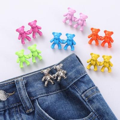 2 piezas de metal retráctiles para cintura, falda, pantalón, vaqueros, oso, accesorios de ropa desmontables, botón de cintura, hebilla de pasador de cintura, clip de ajuste de cintura