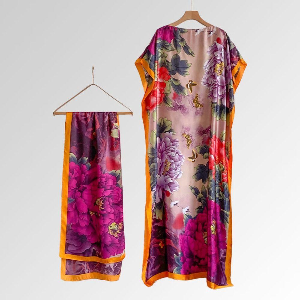 Elegant Print Cape Shawl Floral Butterfly Peacock Cape Shawl Scarf for Beach Vacation