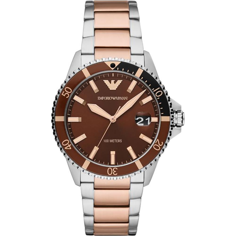 Emporio Armani Diver Brown Bicolor Rose Men s Quartz AR11340 Watch коричневый