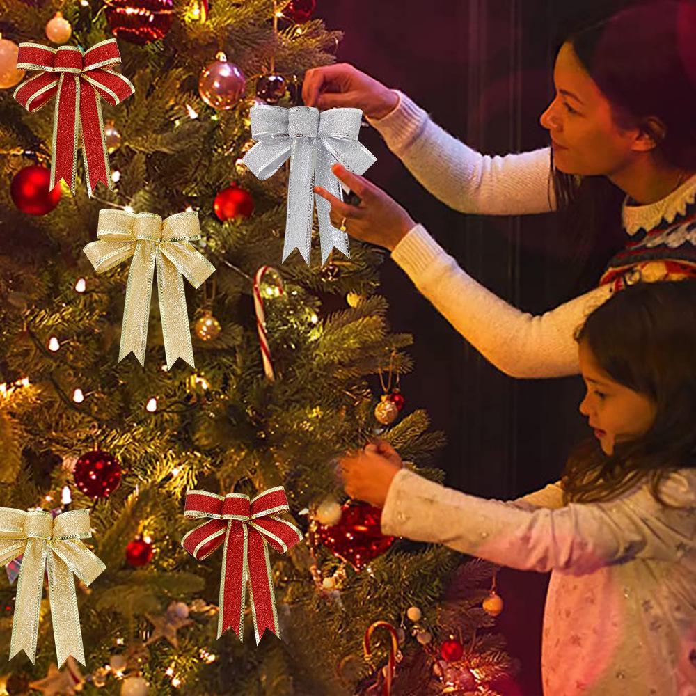 15CM Red, Silver & Gold Glitter Christmas Bow Ornament