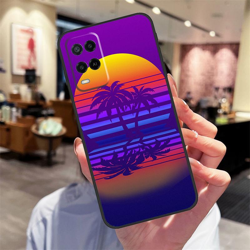 80s Retrowave Neon Palms Tree Case For Oppo A94 A54 A40 A60 A80 A98 A78 A18 A38 A58 A16 A76 A96 A17 A77 A74 A57S A15 Cover