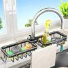 Sink Storage Rack with Hollow Design Basket 360° Rotatable Rustproof Kitchen Faucet Organizer for Sponges Brushes Cleaning Tools