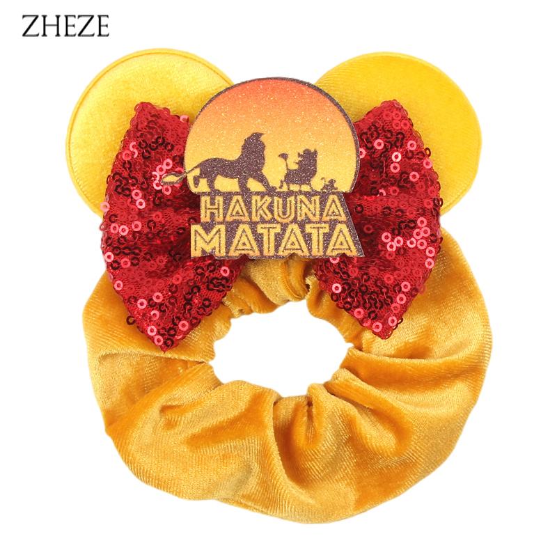 New Disney Mouse Ears Scrunchies Hairband Girl Ponytail Holder For Women Sequins Bows Headband  Women Trip DIY Accessories