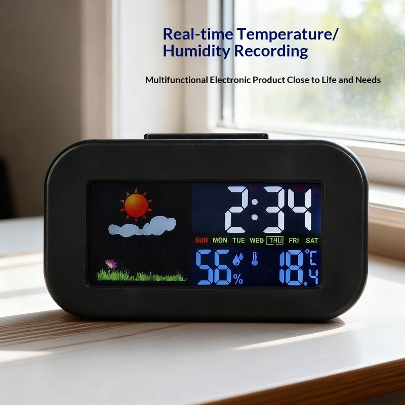 Backlit For Kids & Teens, Perfect For Bedroom & Dorm Desk Weather Station Clock With Color Display - Temp & Humidity Monitor