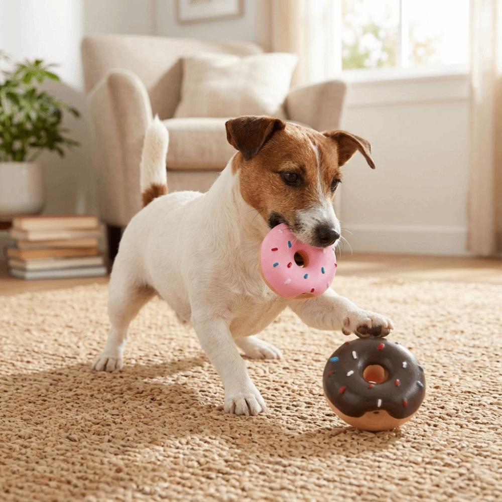 2PCS Premium Latex Latex Dog Donut Multi Color Donut Shaped Squeaky Pet Donut Soft Texture Squeaky Interactive Dog