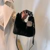 Women Faux Fur Plush Handbags Ruched Handle Small Lady Shoulder Crossbody Bag Casual Half-Mo Hobos Winter Bags for Women