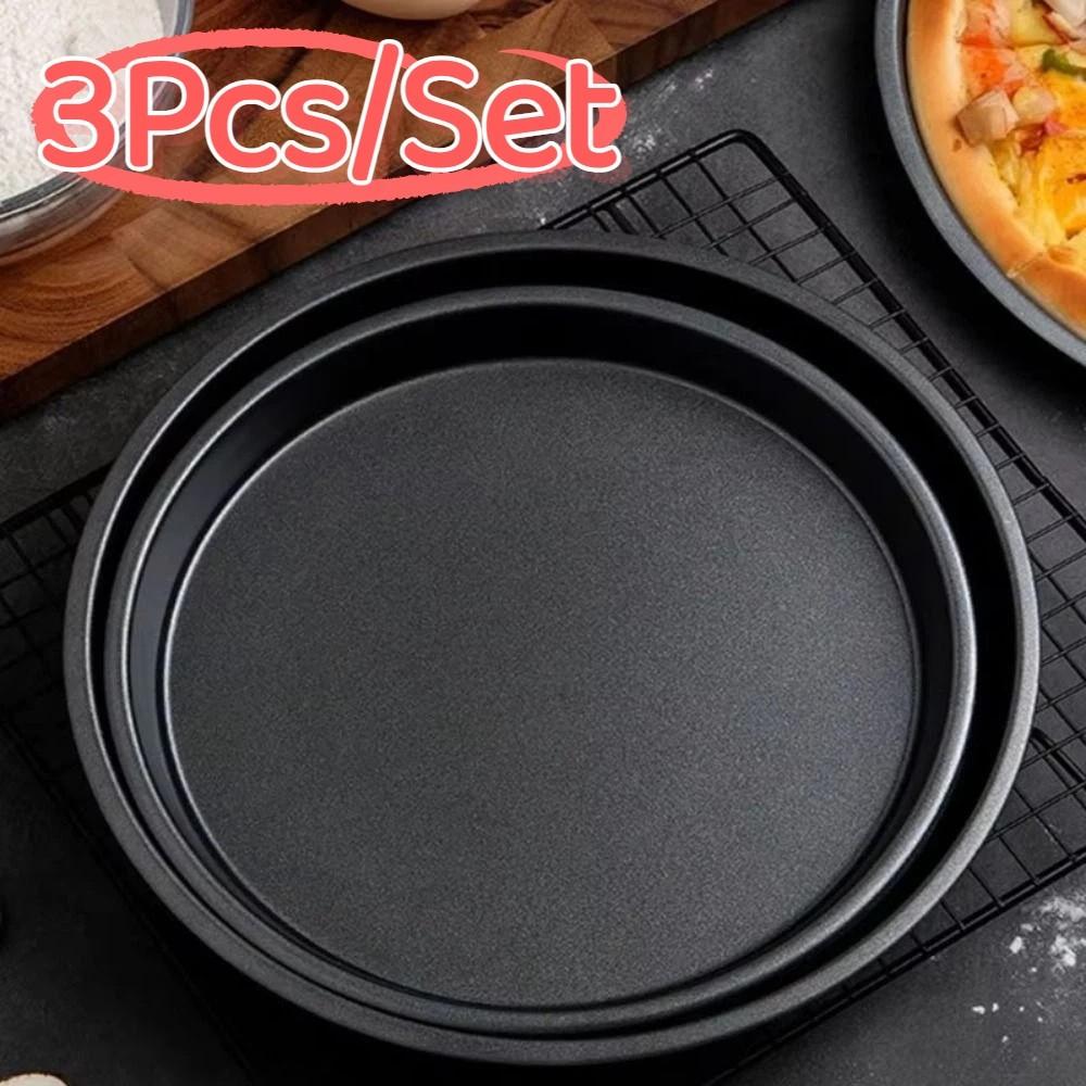 3Pcs/Set Easy Demoulding Pizza Mould Carbon Steel Pizza Oven Tray Shallow Round Pizza Plate Oven