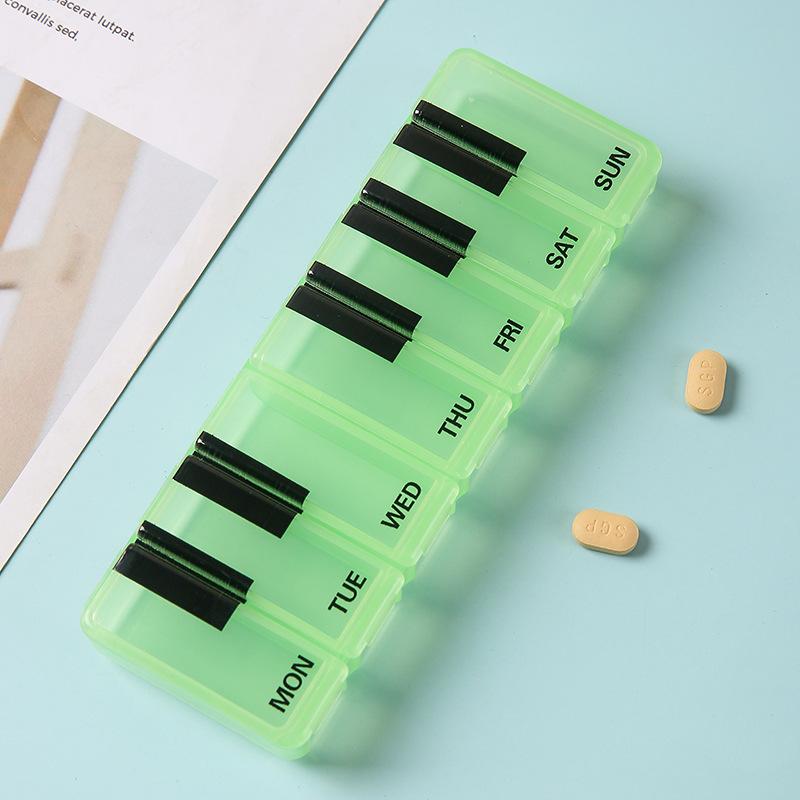 

Piano Key Medicine Box 7 Day Pill Dispenser with Pocket for Morning Noon Evening and Night Rainbow Colours Medical Supplies BPA зелений