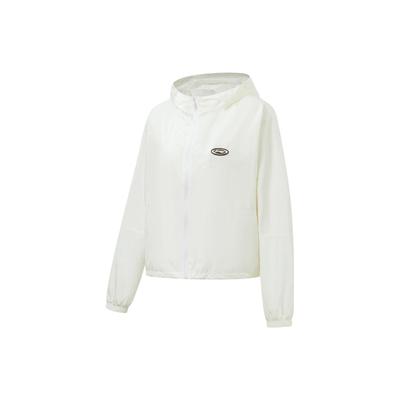 Li Ning Fitness Series Logo Print Hooded Long Sleeve Windbreaker Women Outerwear Off-White AFDT550-1