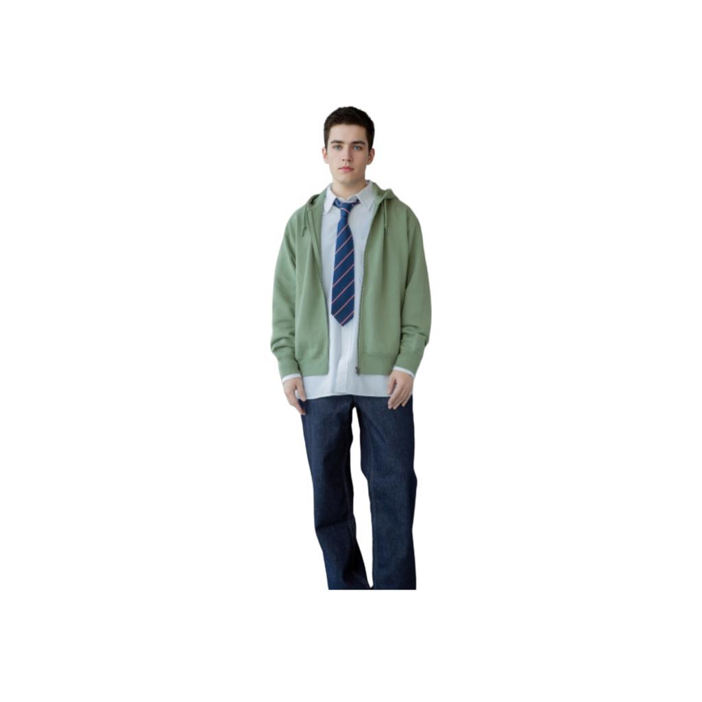 Uniqlo X JW Anderson Kollaboration SS25 Einfarbige Stickerei Logo Reißverschluss Lockerer Fit Hoodie Unisex Hoodies Grün 476229-53