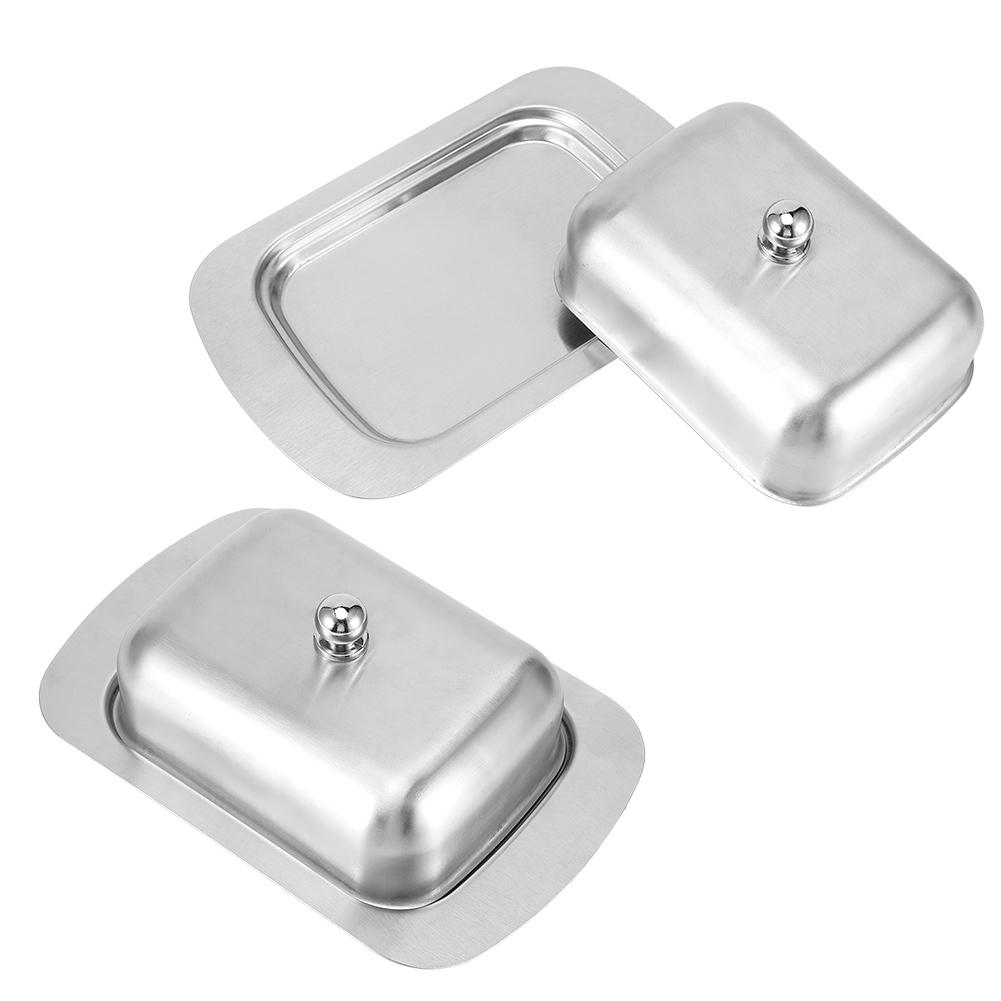 Butter Dish Stainless Steel Dessert Bowl Cheese Bread Box W Handle Cover Kitchen Accessories