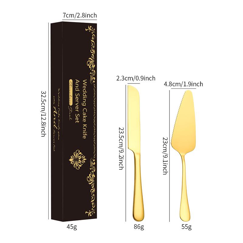 2Pcs Wedding Cake Cutter Server Set Stainless Steel Flatware Cake Cutting Set Elegant Wedding Cake Cutting Utensils Reusable золотой