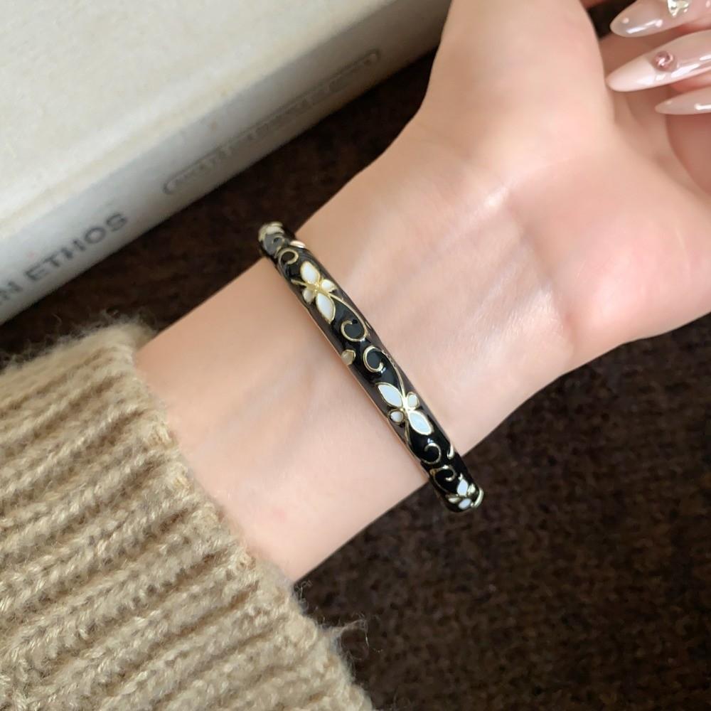 Enamel Flower Bangle Traditional Women's Hand Bracelet Vintage Cloisonne Bangle Jewelry Gifts