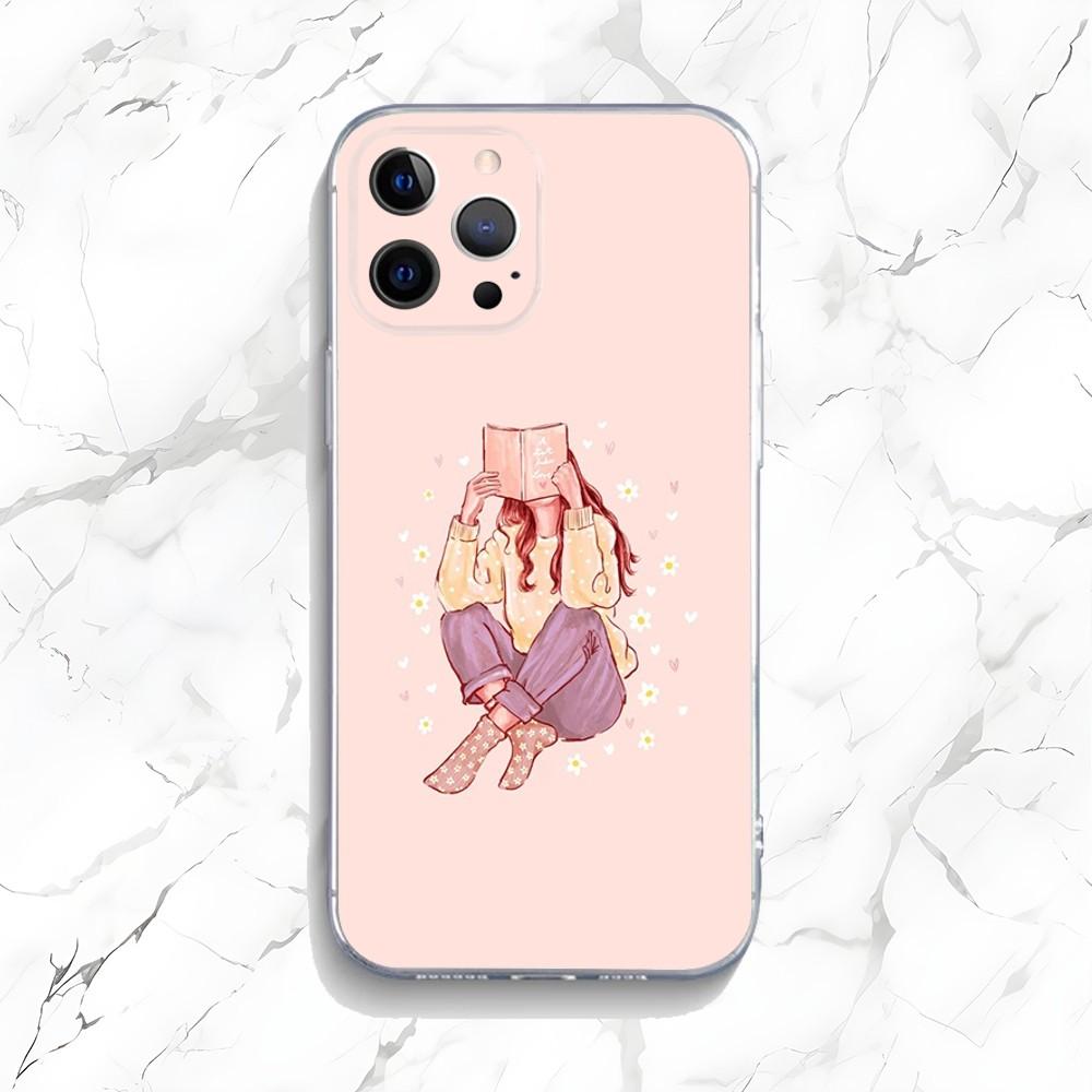 

Read Books Girl illustration Phone Case For iPhone 16,15,14,13,12,11 Plus,Pro,Max,XR,XS,X,7,8 Plus,SE,Mini Transparent Shell iPhone16pro