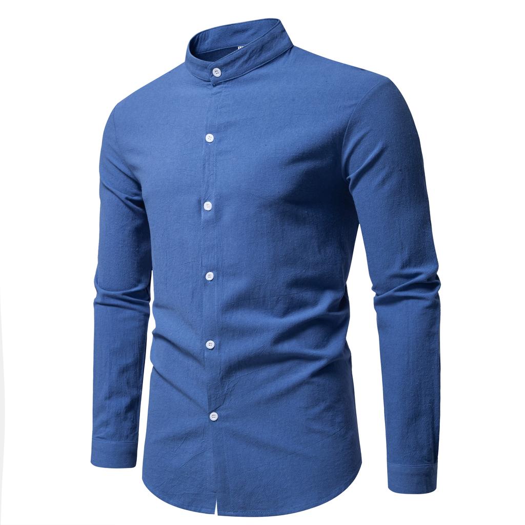 Spring Men's Long Sleeve Stand Collar Solid Color Casual Shirt Men's Pure Cotton Fashion Cardigan