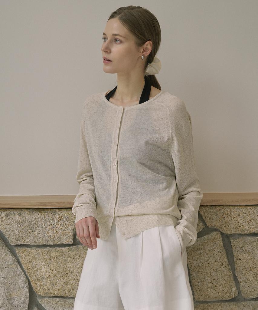 VLETI Linen Blend Raglan Button Knit Cardigan (Linen)