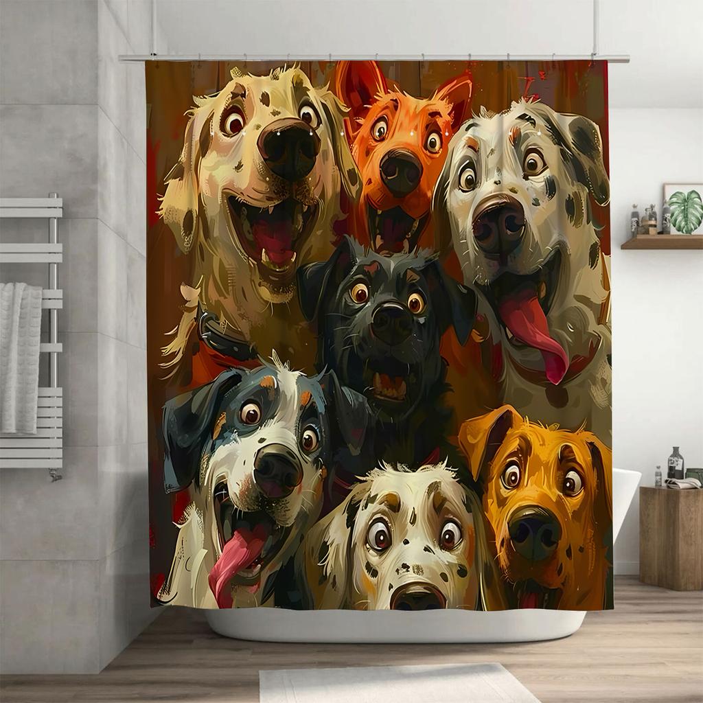 Funny Dog Faces Shower Curtain - Vibrant and Colorful Pet Print Bathroom Decor for Home and Travel