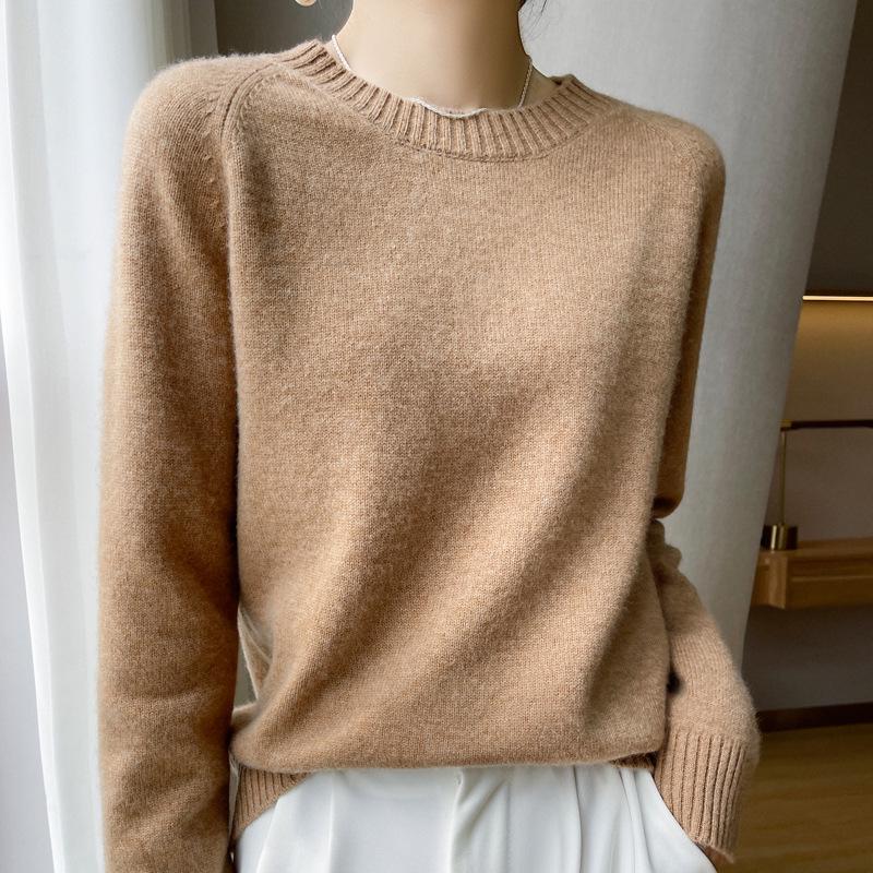 Women's 2024 Autumn/Winter Cashmere Pullover: Round Neck, Raglan Sleeve, Loose Fit, Long Sleeve Sweater.