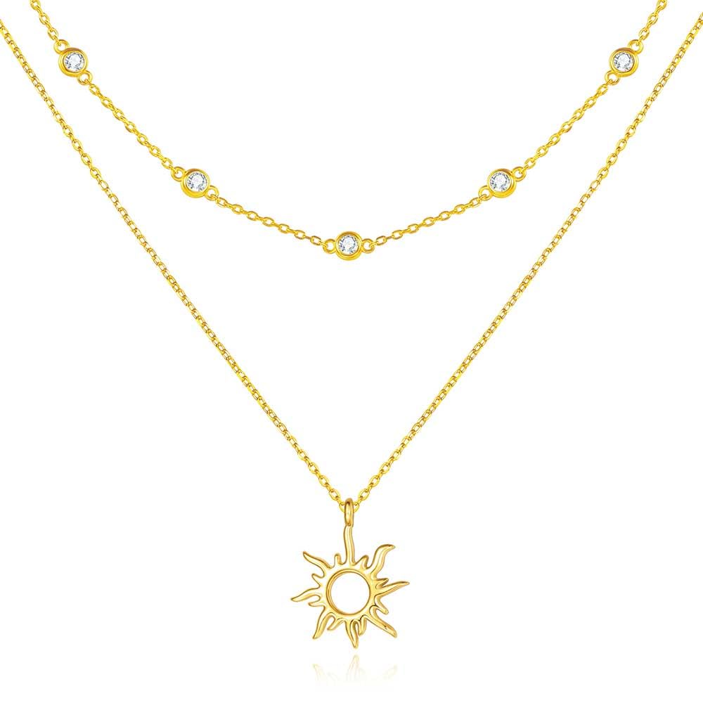 FANCIME Sun and Sunflower Pendant Necklace with Cubic S925 18K Gold Popular Perfect Gift for White Gift Wrapping Included Women's Necklace,