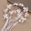 Flower Girl Tiaras Headband with Wrist Flower Artificial Pearls Flower Hairhoop For Wedding Dress And Formal Occasion