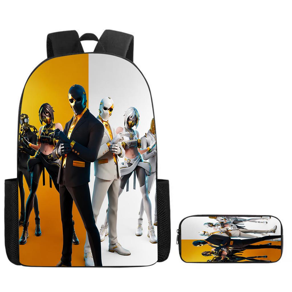 Lightweight Fortnite Cartoon 2Pcs Combo, Backpack and Pencil Case, Unisex Kids Aged 6-14 Portable School Kit