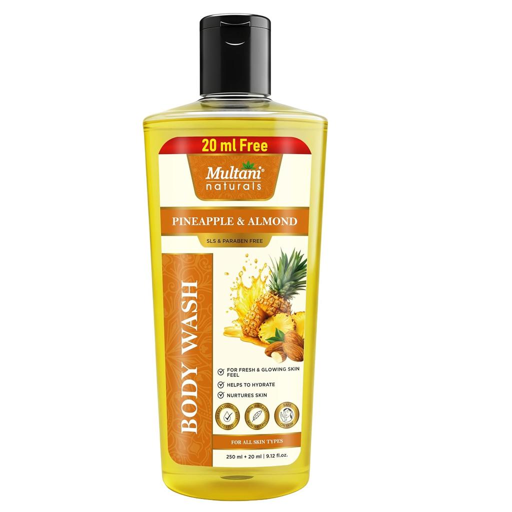 Multani Naturals Pineapple & Almond Body Wash 270 Ml Gentle Moisturizing Cleanser For All Skin Types Paraben Sulphate Free