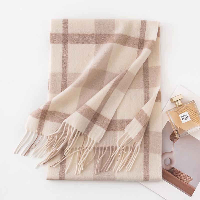Plaid Simple Maillard Double Sided Cashmere Scarf Women's Autumn and Winter Thickened Warmth Versatile Wool Men's Scarf