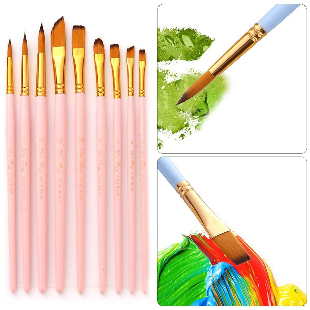 12Pcs Nylon Watercolor Brush Set Pointed Round Flat Head Soft Hair Hand Drawn Watercolor Artists Beginner's Art Painting Brushes