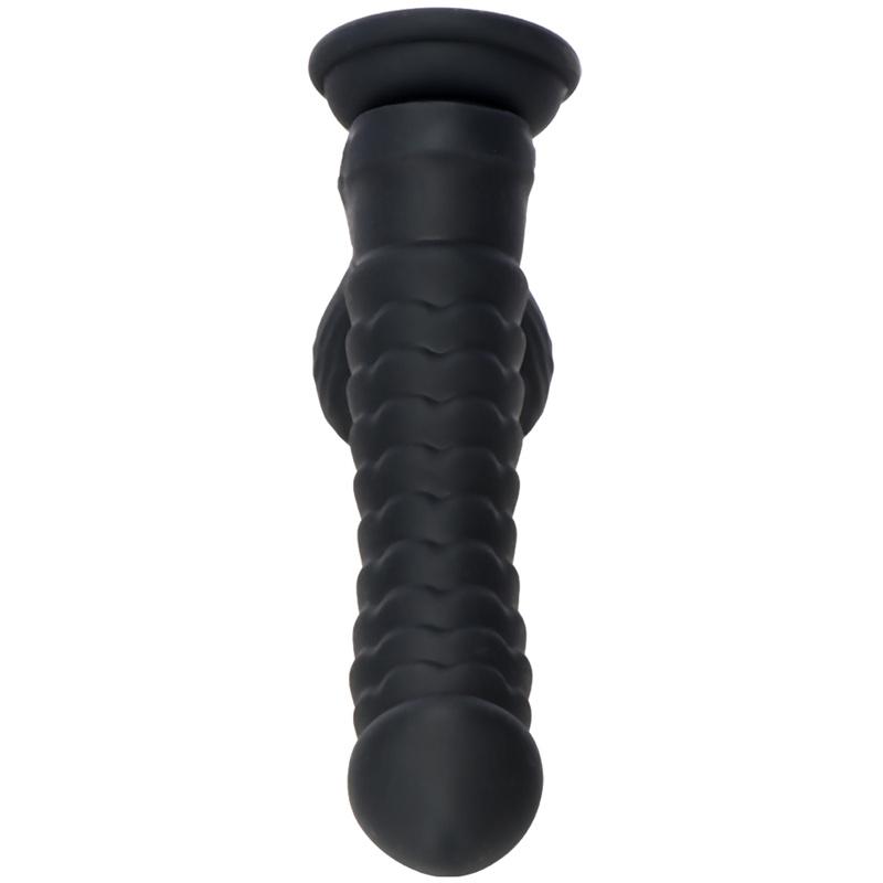 Czarna podwójna twardość Miękka płynna silikonowa waga Caterpillar Model Shaped Dildo