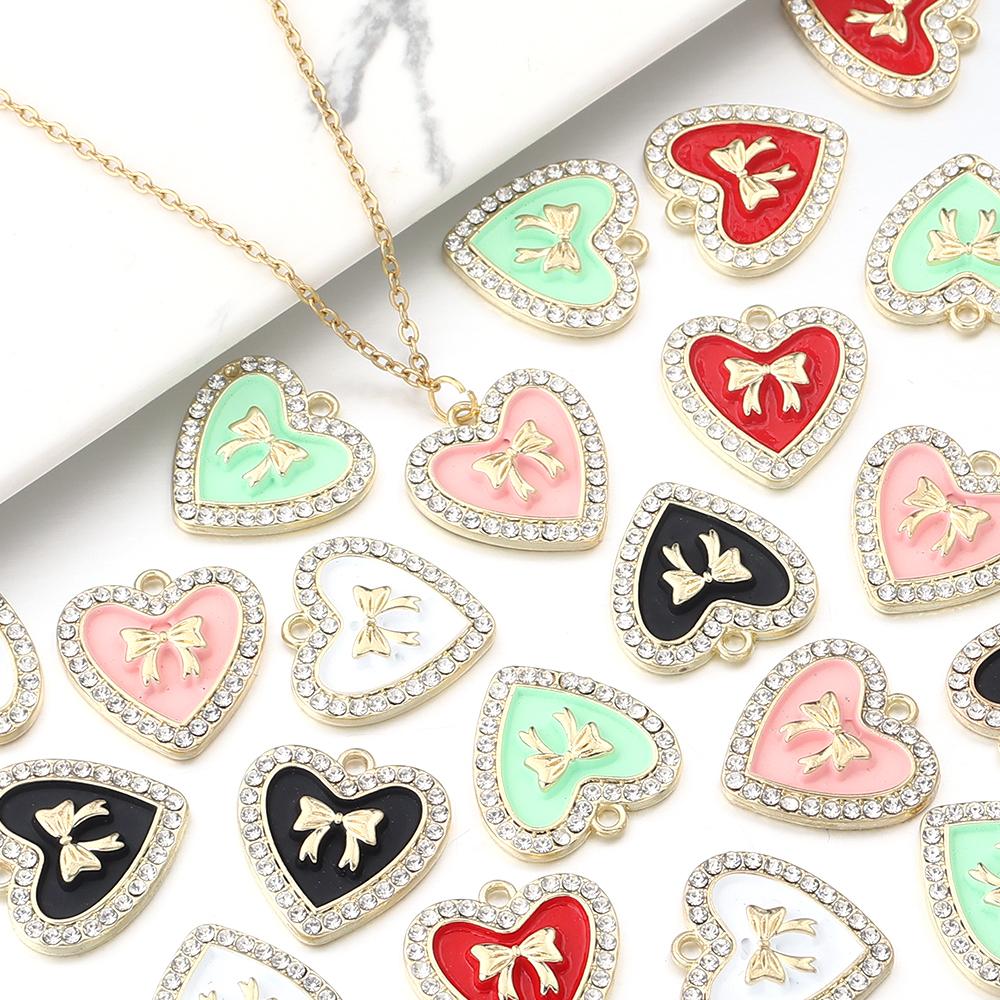 5pcs 21mm Alloy Heart Charms Cute Bow Dripping Oil Enamel Pendants For Jewelry Making DIY Necklace Bracelet Earrings Accessories