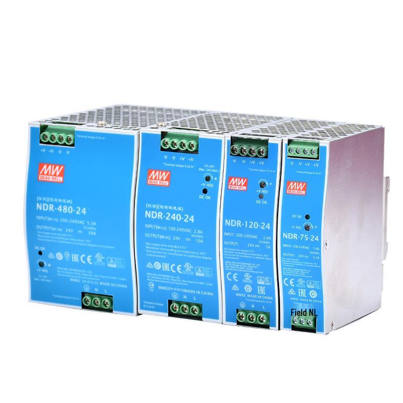 Mean Well NDR Series 24V DC DIN Rail Power Supply for PLC and Industrial Control Systems