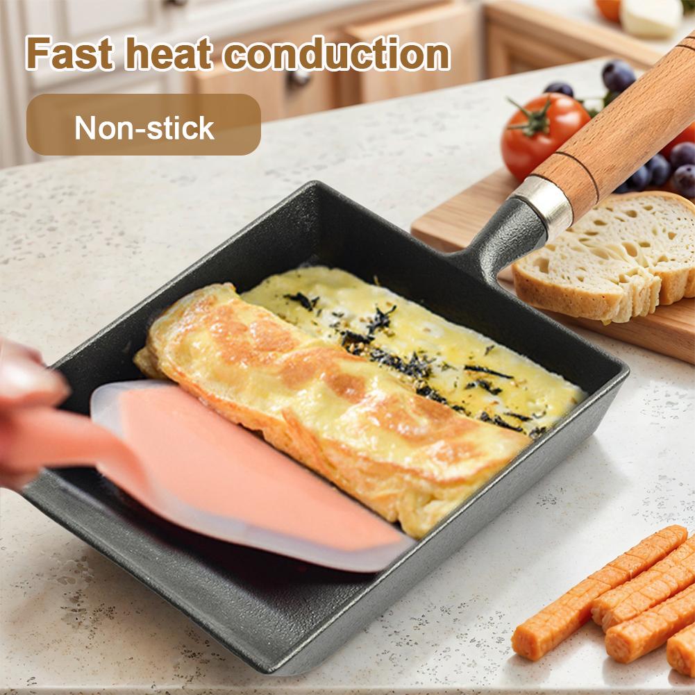 

Чавунна сковорода для яєць з дерев яною ручкою, сковорода для омлету, не обпікає, японська сковорода для яєць та омлету з пензликом для олії та лопаткою для кемпінгу, пікніка China Mainland