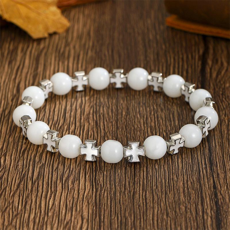 

Geometric cross bracelet men and women couples fashion versatile niche elastic bracelet білий