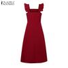 ZANZEA Women Square Collar Summer Casual Sleeveless Dress Holiday