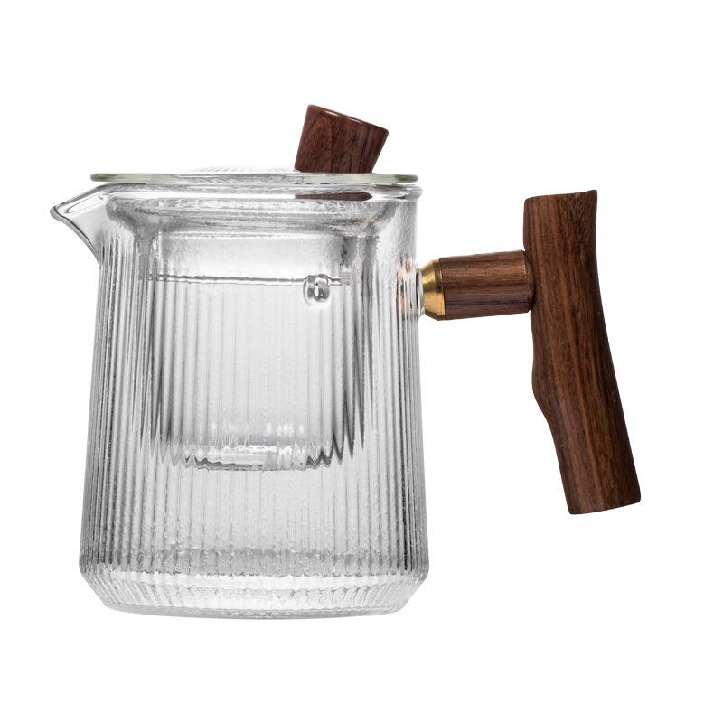 

Японский термостойкий стеклянный чайник с вертикальной полосой, заварной чайник с деревянной ручкой, чайный сервиз в стиле кунг-фу, чайник для пуэра, стеклянный кофейник, чайная утварь