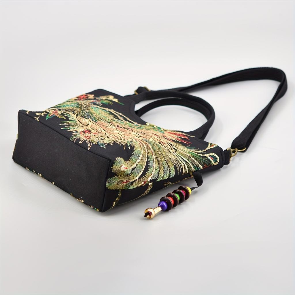 Ethnic Style Bag Embroidered Large Capacity Shoulder Strap Crossbody Bag Retro Canvas Embroidered Single Shoulder Handbag