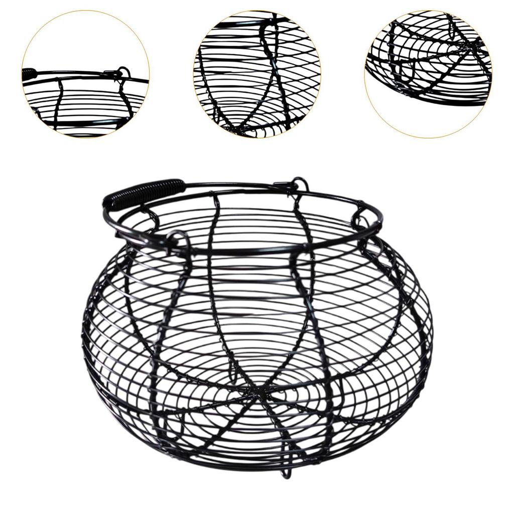 Egg Basket Storage, Wire Metal Basket, Collecting with Handle, Round Iron Mesh, Versatile